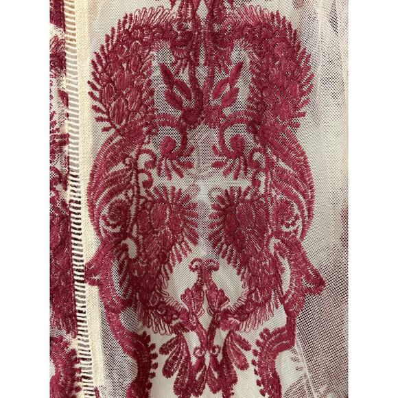 MINK PINK Sweetest Sound Sheer Mesh Embroidered Bell Sleeve Top Wine-Blush Sm - Picture 8 of 8